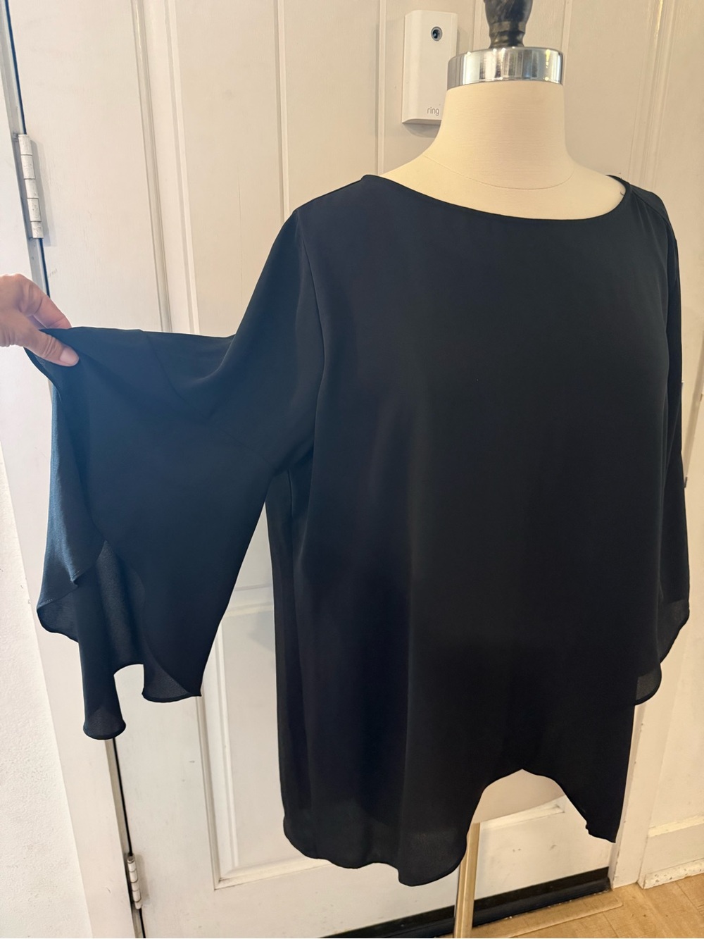 Chico’s Black Layer Sleeve Blouse Flutter Overlay Chiffon Top Size 2 Whimsigoth